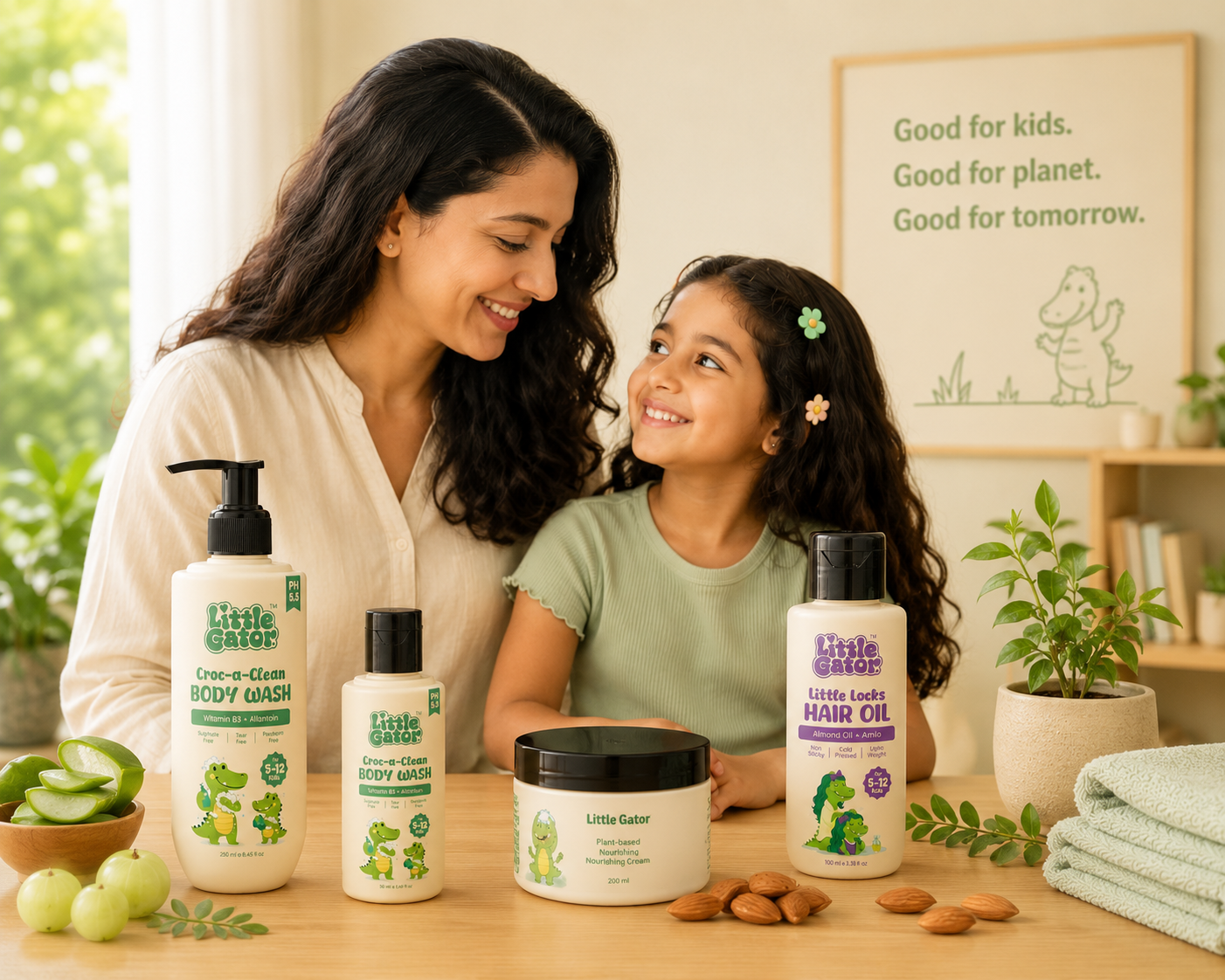 An Indian girl with the Little Gator body wash &mdash; built for kids aged 5 to 12