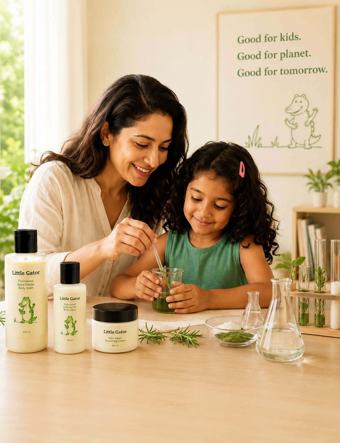 A parent and child at a chemist's shelf — the empty space where the right product should be